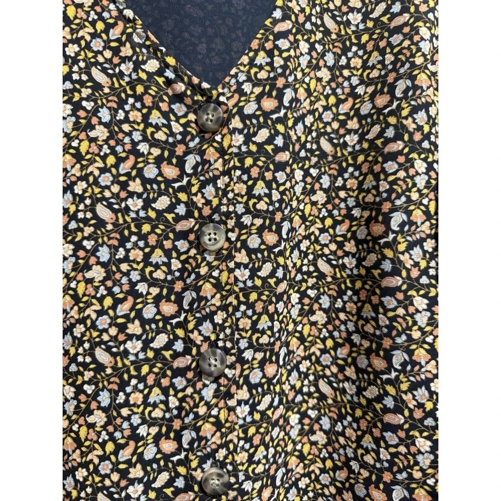 Madewell Women's Size S Lined Puff Sleeve Smocked Wrist Button Blouse V Neck